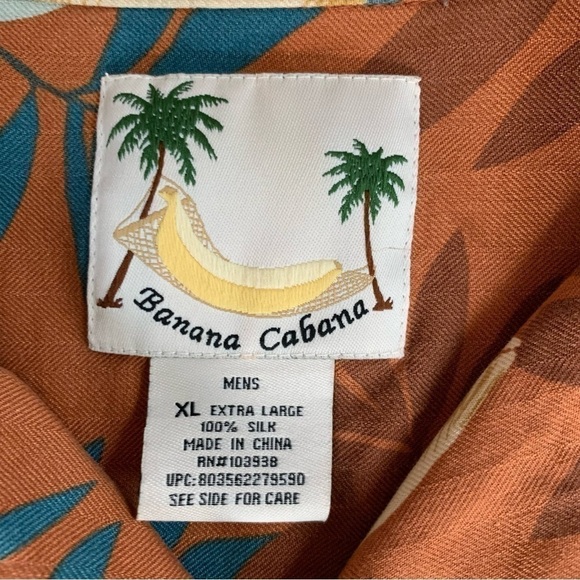 Vintage Banana Cabana Orange Hawaiian Button Down Short Sleeve Silk Shirt - Picture 3 of 4